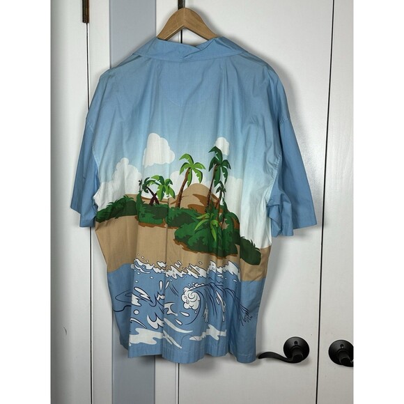 Vintage Disney Store Mens Button Hawaiian Shirt Mickey Donald Goofy Volcano XXL - Picture 5 of 7
